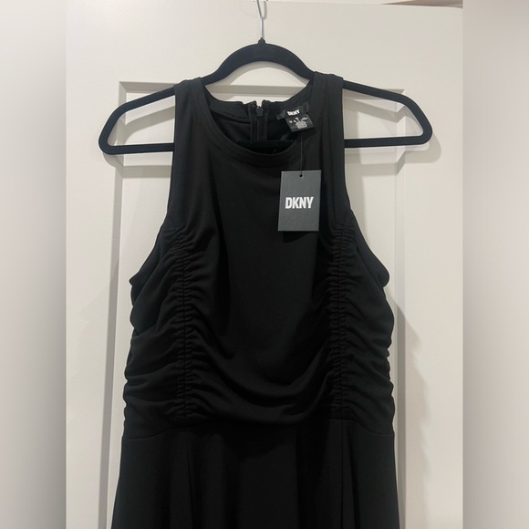BNWT DKNY Ruched Mesh Trim Sleeveless Maxi Black Dress - Picture 6 of 9